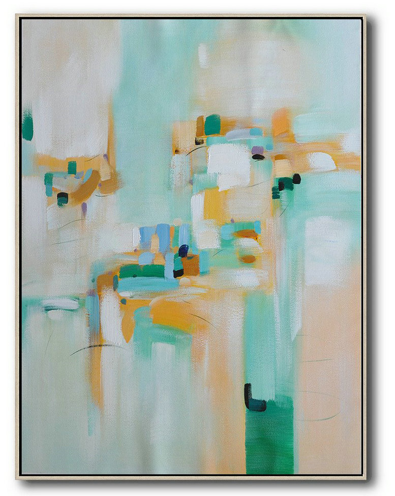 Giant Canvas Wall Art,Vertical Palette Knife Contemporary Art,Modern Canvas Art,Taupe,Green,Blue,Nude.etc